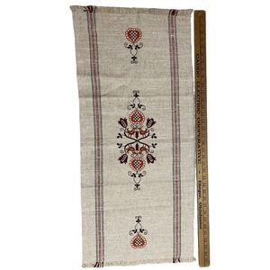 Folk European Table Runner 35"x16" Wool? Fall Autumn Thanksgiving Vtg Cottage